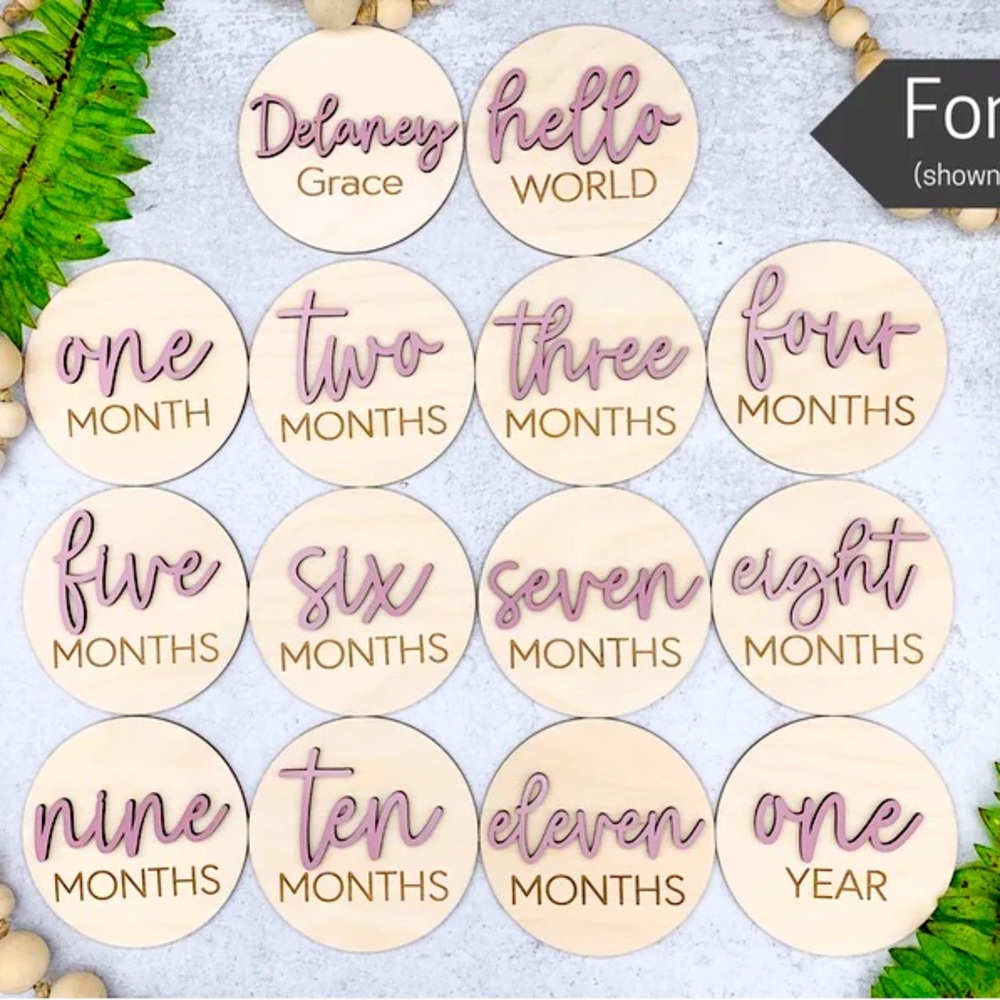 3D Monthly Milestone Discs| Engraved Wood Monthly Milestone Markers